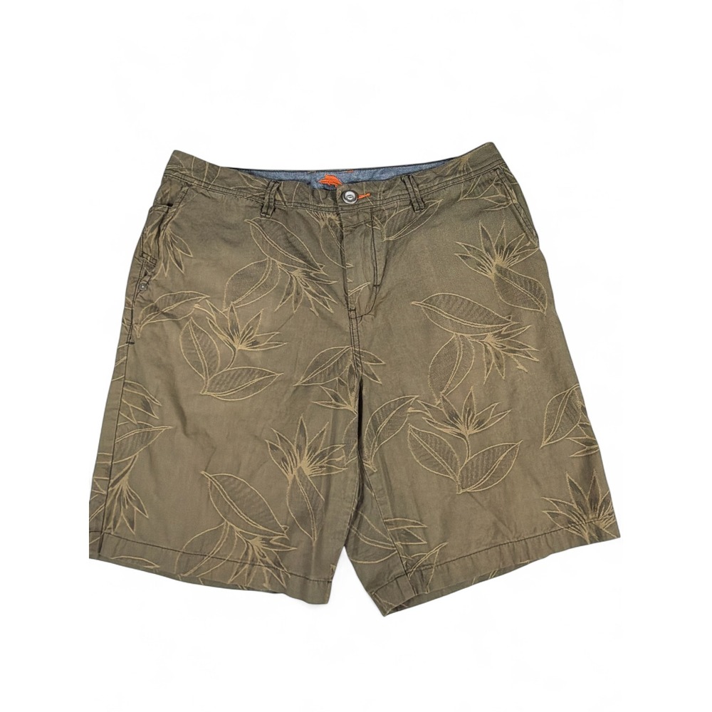 Mens Authentic Tropical Floral Print Shorts Size 36 Khaki Green‎ Casual Beach